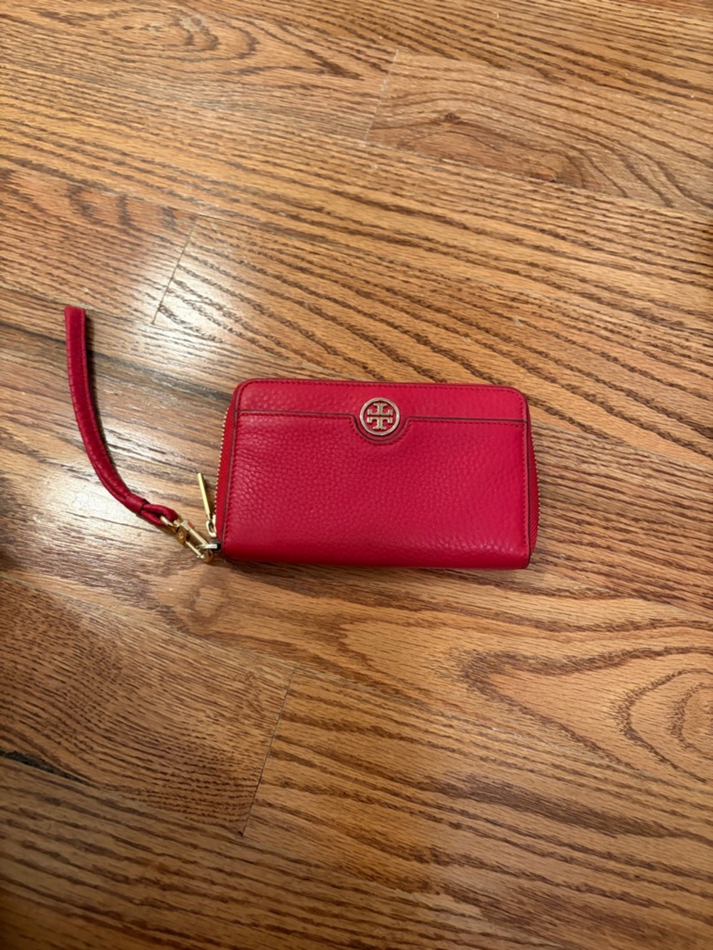Tory Burch Bright Red Pebbled Leather Wristlet